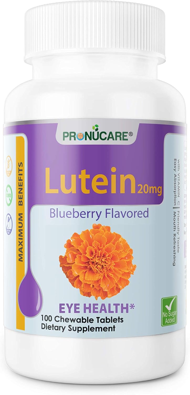 Blueberry Flavored Lutein Esters 20mg Chewable Tablets for Eye Health - 100 Count - Protects Against Blue Light, Relieves Digital Eye Strain, Gluten-Free & Non-GMO