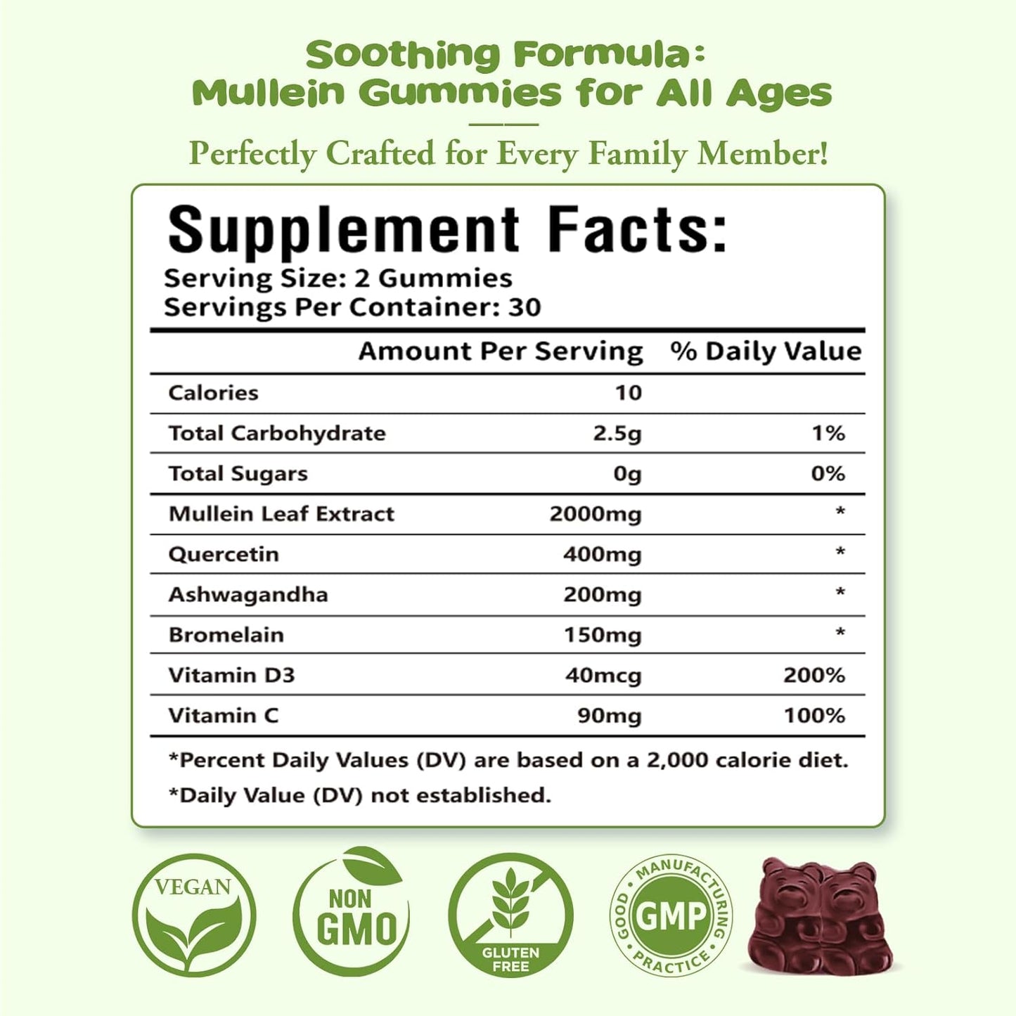 Blueberry Flavored Mullein Leaf Gummies with Bromelain & Quercetin - Sugar-Free Lung Cleanse & Immune Support - 60 Count