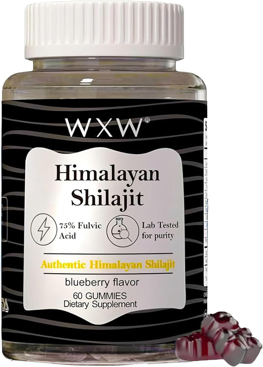 Blueberry Flavored Shilajit Gummies with Trace Minerals and 75% Fulvic Acid - 60 Count Honey Sticks - Lab Tested 600 MG
