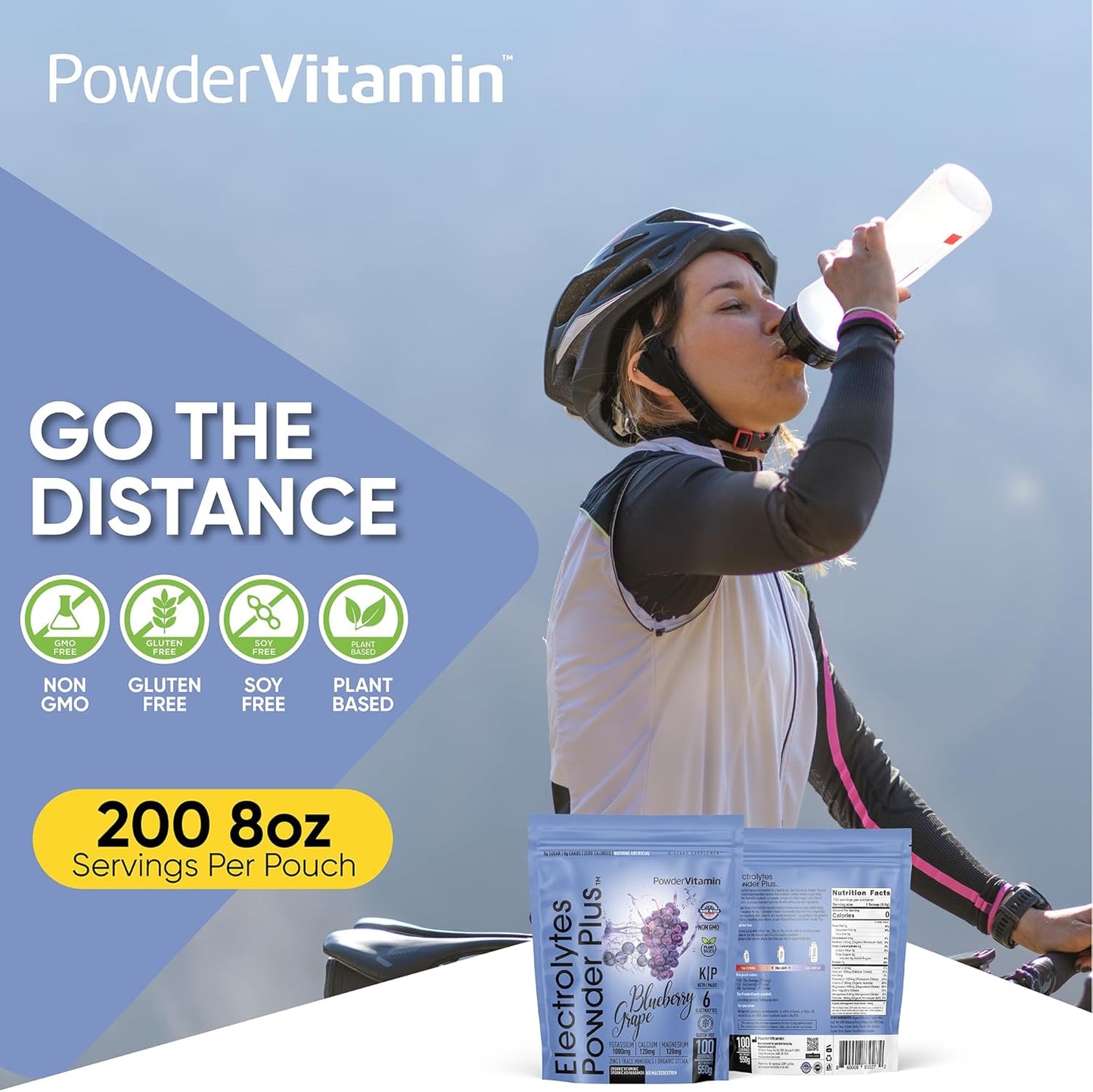 Blueberry Grape Electrolyte Powder - 100 Servings, Sugar Free, Keto-Friendly, 1000mg Potassium, 120mg Calcium, 120mg Magnesium - Hydration Powder