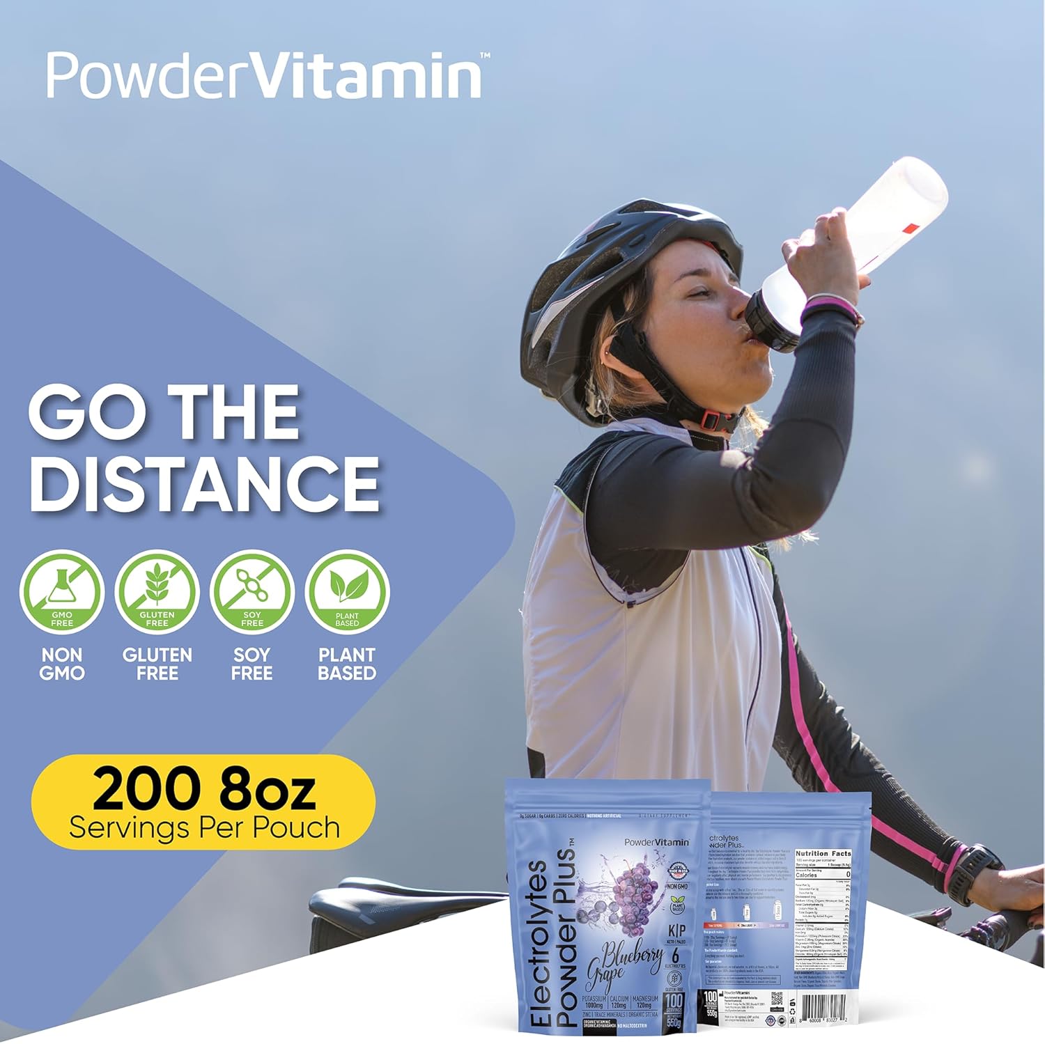 Blueberry Grape Electrolyte Powder - 100 Servings, Sugar Free, Keto-Friendly, 1000mg Potassium, 120mg Calcium, 120mg Magnesium - Hydration Powder