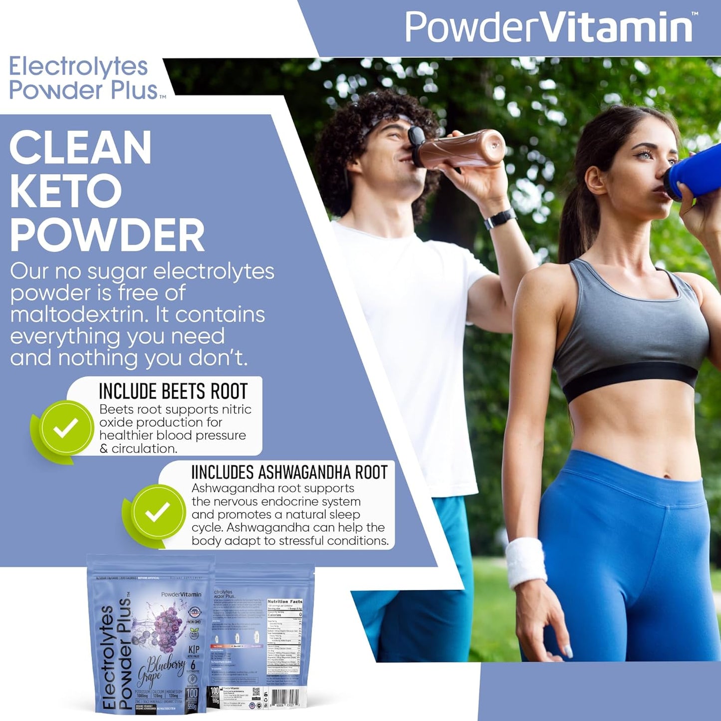 Blueberry Grape Electrolyte Powder - 100 Servings, Sugar Free, Keto-Friendly, 1000mg Potassium, 120mg Calcium, 120mg Magnesium - Hydration Powder