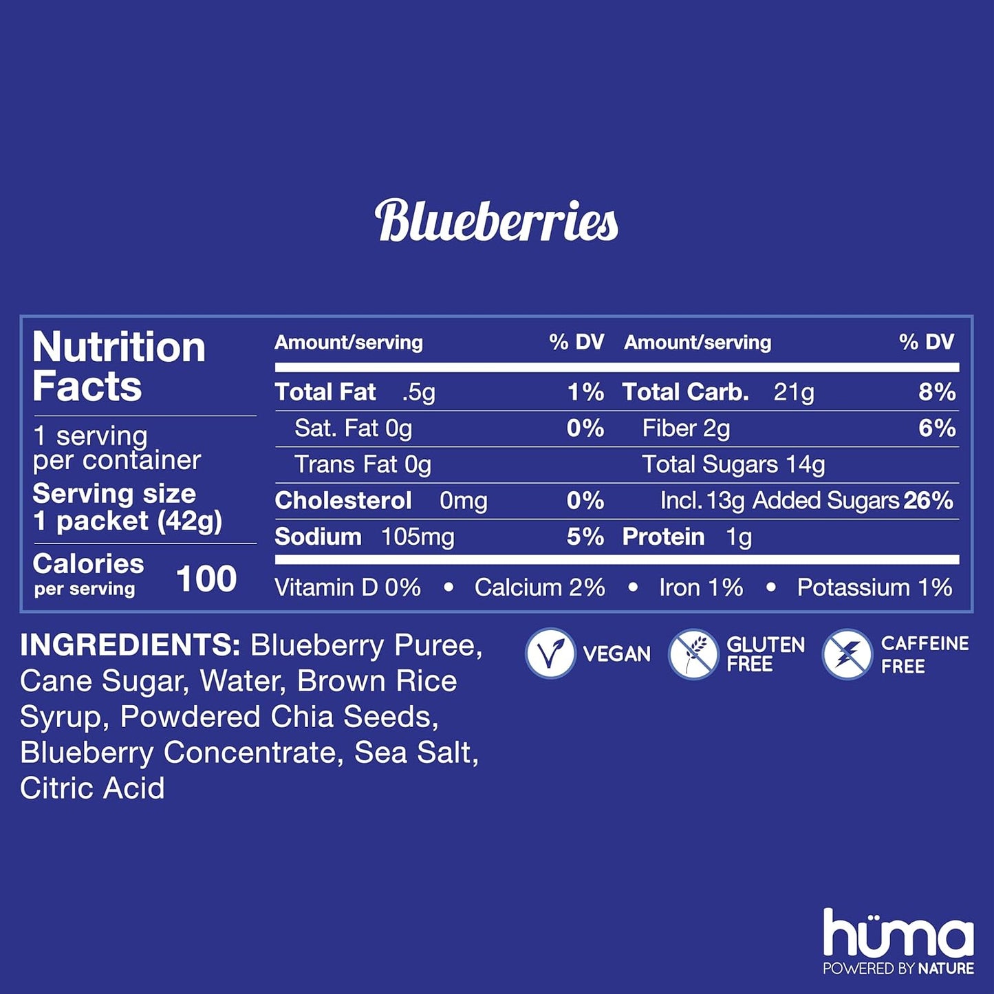 Blueberry HÜMA Chia Energy Gel - Pack of 12 Gels for Endurance Exercise