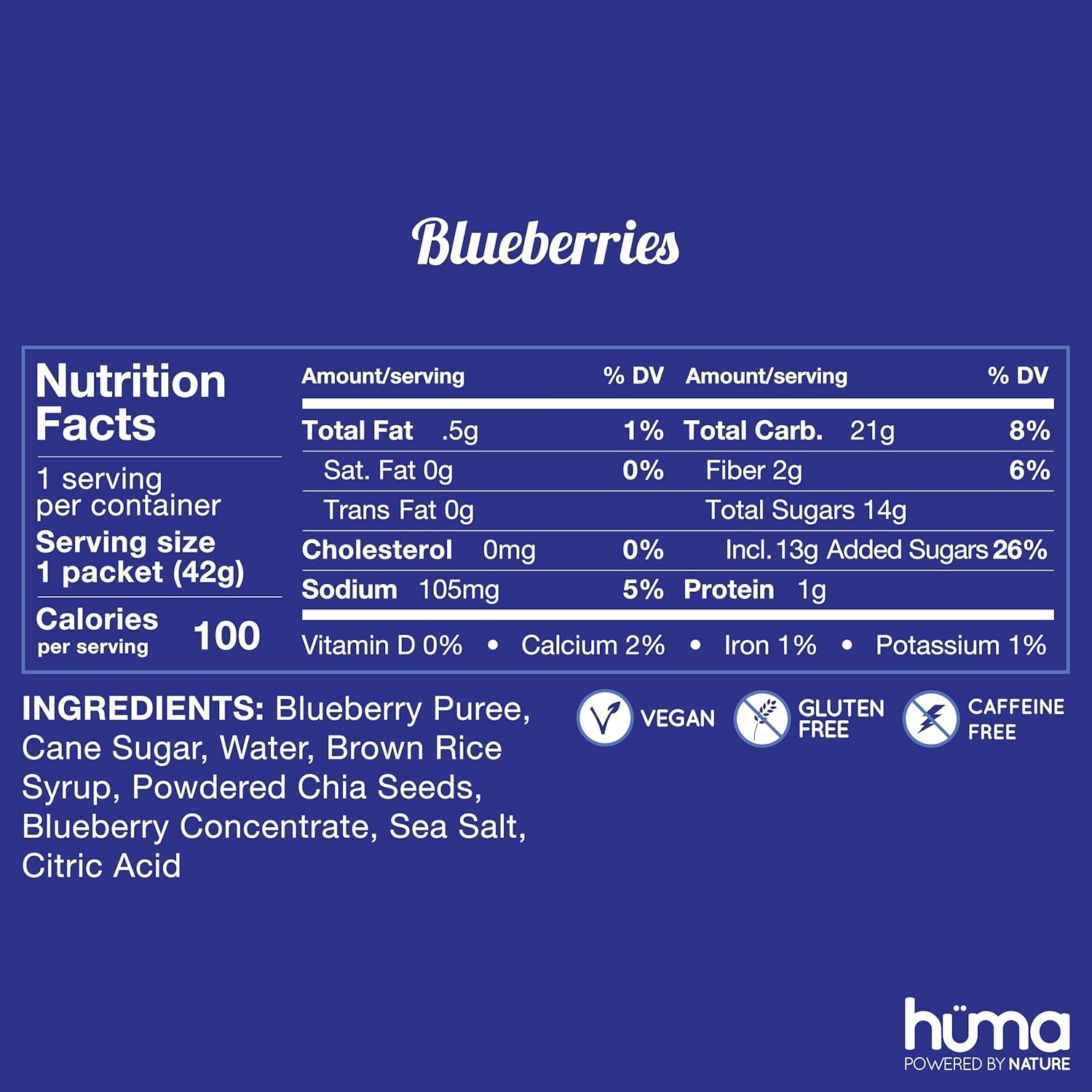 Blueberry HÜMA Chia Energy Gel - Pack of 12 Gels for Endurance Exercise