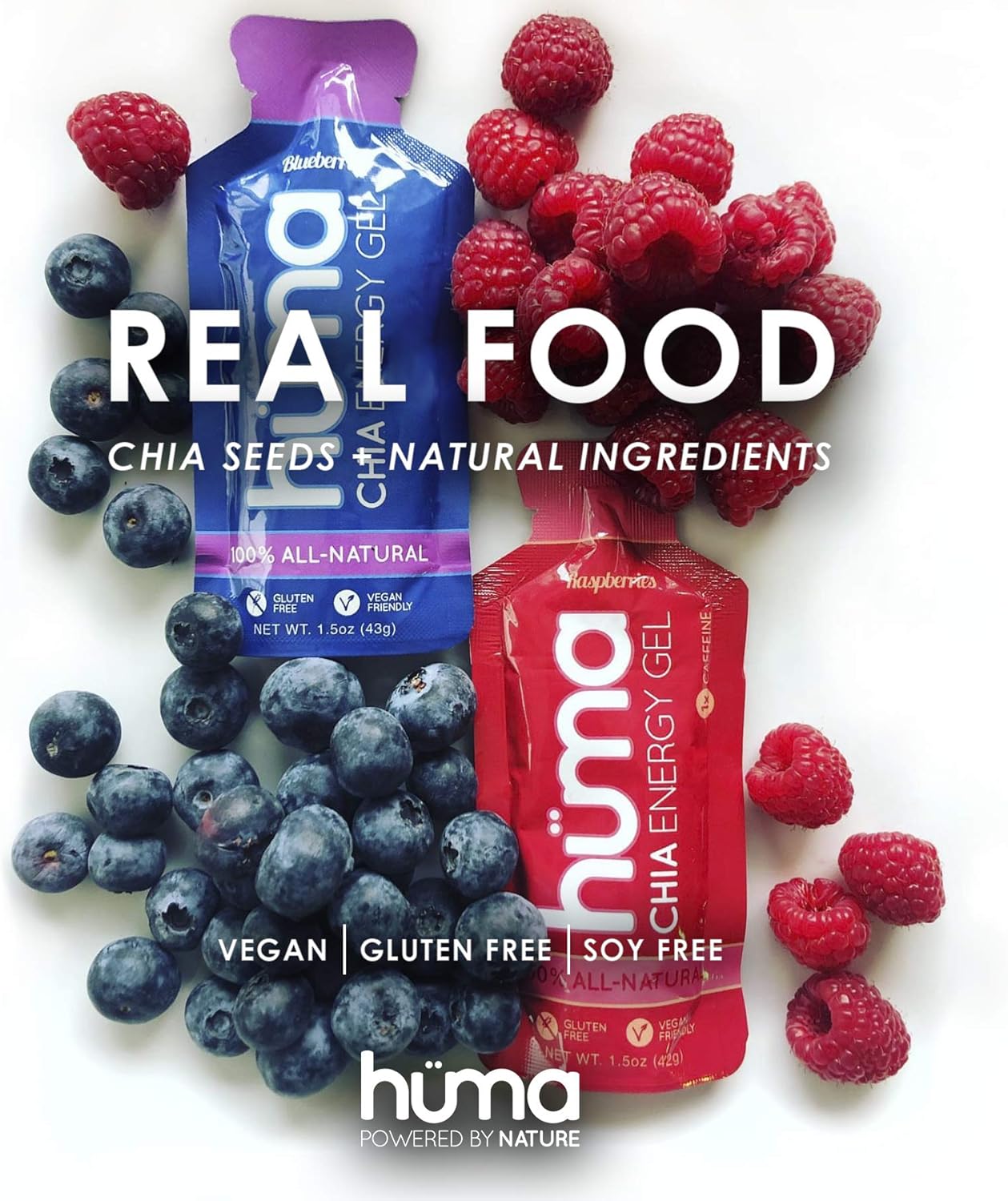 Blueberry HÜMA Chia Energy Gel - Pack of 12 Gels for Endurance Exercise