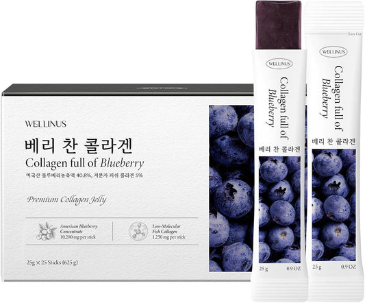 Blueberry Jelly Stick with Marine Collagen, HACCP Certified, 25-Pack, Fast Absorbing Beauty Snack