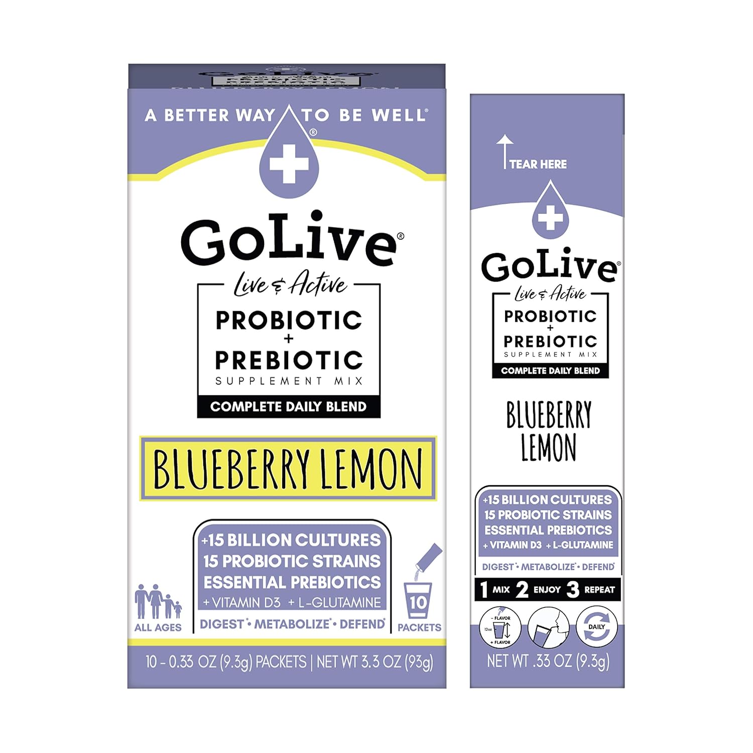 BLUEBERRY LEMON Synbiotic Probiotic with Prebiotic for Adults & Kids - 15B CFUs, 15 Strains - Formulated by MDs and RDs