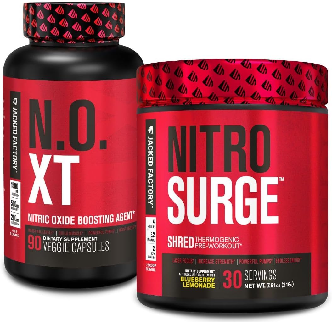 Blueberry Lemonade Nitrosurge Shred Pre-Workout & N.O. XT Nitric Oxide Booster Combo for Men & Women