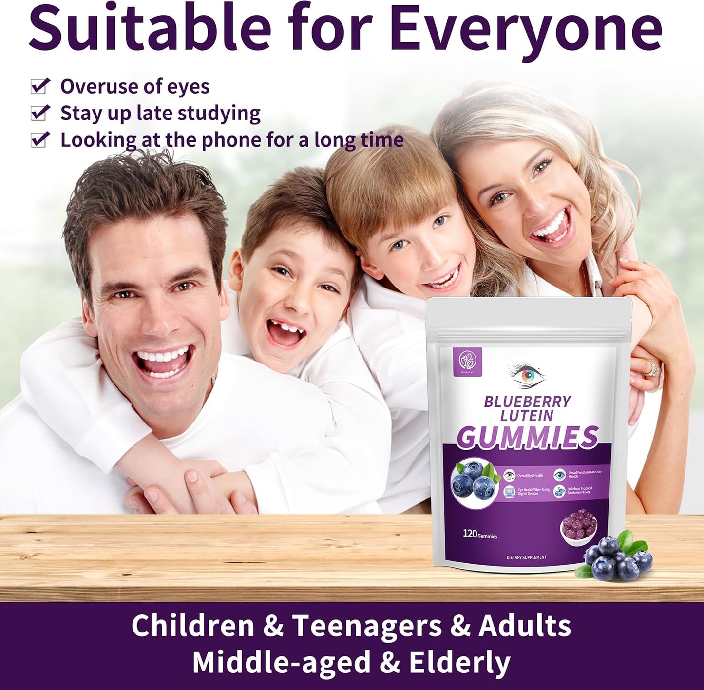 Blueberry Lutein Gummies - 120 Count for Eye Health, Kids & Adults, 2 Month Supply, Blueberry Juice & Lutein