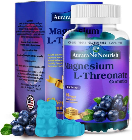 Blueberry Magnesium Threonate Gummies with Brain Support - Vegan & Keto-Friendly
