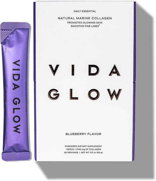 Blueberry Marine Collagen Powder Sachets by Vida Glow - Skin Hydration and Health Support