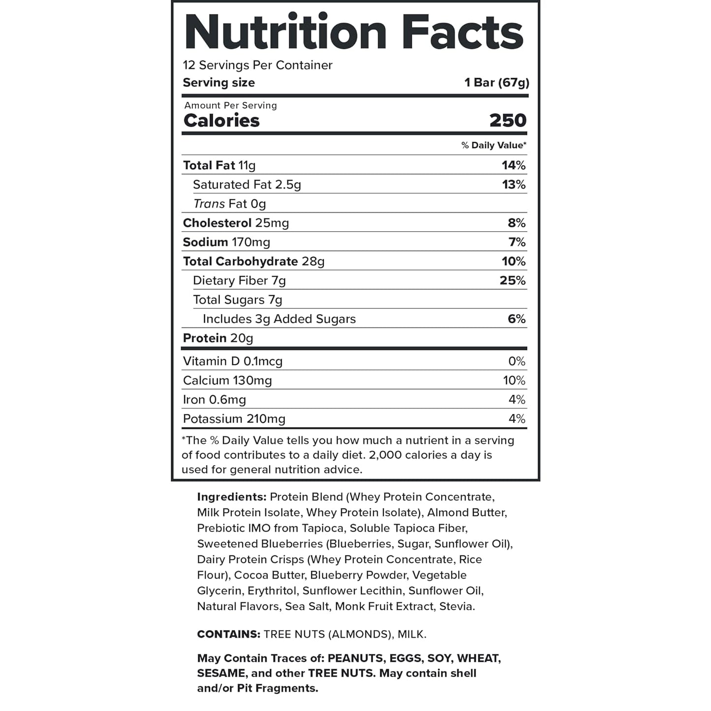 Blueberry Muffin Legion Protein Bars - 100% Whey Protein, Soy Free, Prebiotic Fiber - Low Fat, Gluten Free Healthy Snack Bars with Natural Flavor (12 Count)
