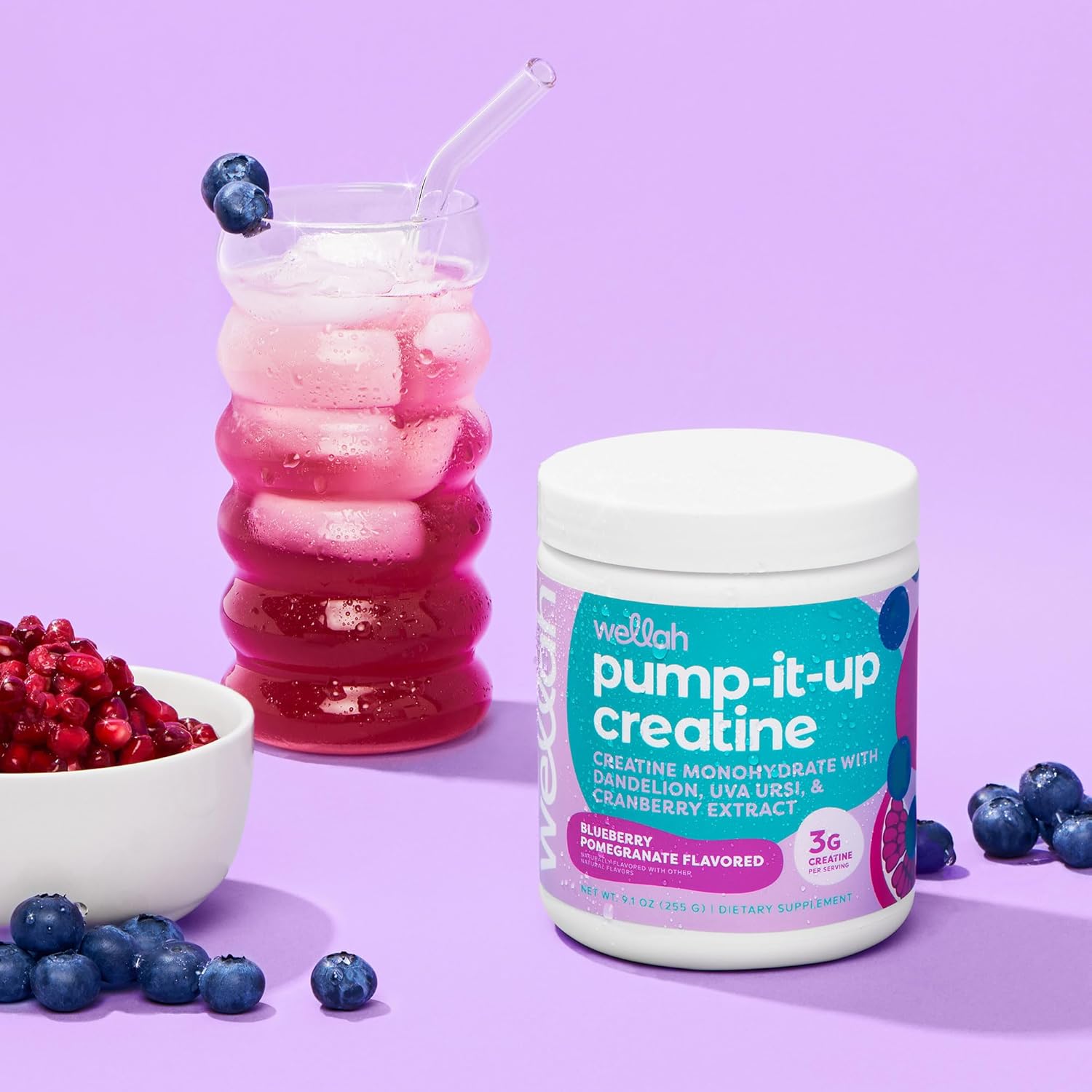 Blueberry Pomegranate Creatine Monohydrate with Dandelion, Uva Ursi, & Cranberry Extract - 50 Servings