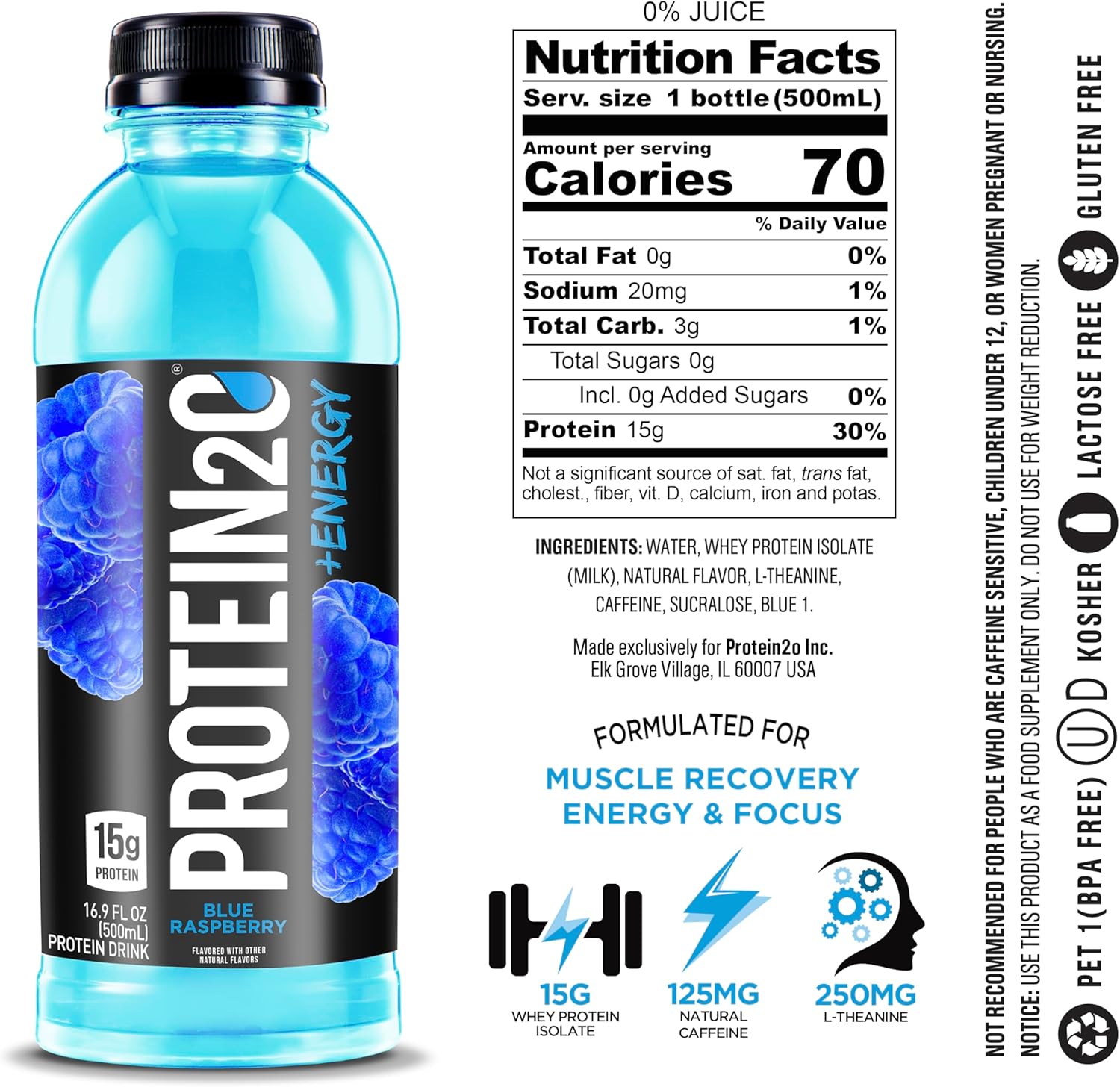 Blueberry Raspberry Protein2o Water with 15g Whey Protein and Energy, 16.9 oz Bottle (Pack of 12) - BoostGo Australia