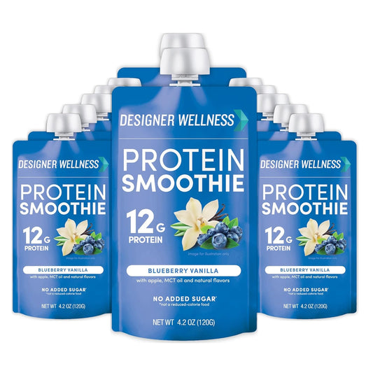 Blueberry Vanilla Designer Protein Smoothie - 12g Protein, Low Carb, No Added Sugar - Gluten-Free, Non-GMO - 12 Count