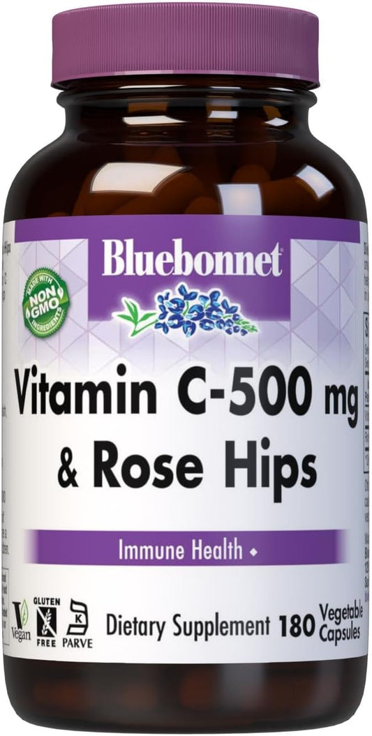 BlueBonnet 500 mg Vitamin C with Rosehips Capsules - 180 Count