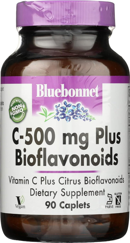 BlueBonnet 500mg Vitamin C Caplets with Bioflavonoids - 90 Count Bottle