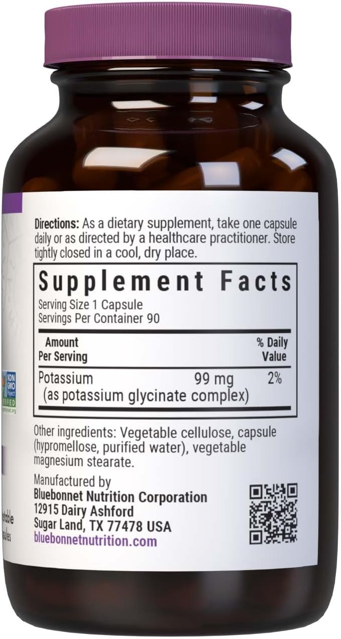 BlueBonnet Albion Potassium Glycinate Capsules - Vegetarian - 99 mg - 90 Count