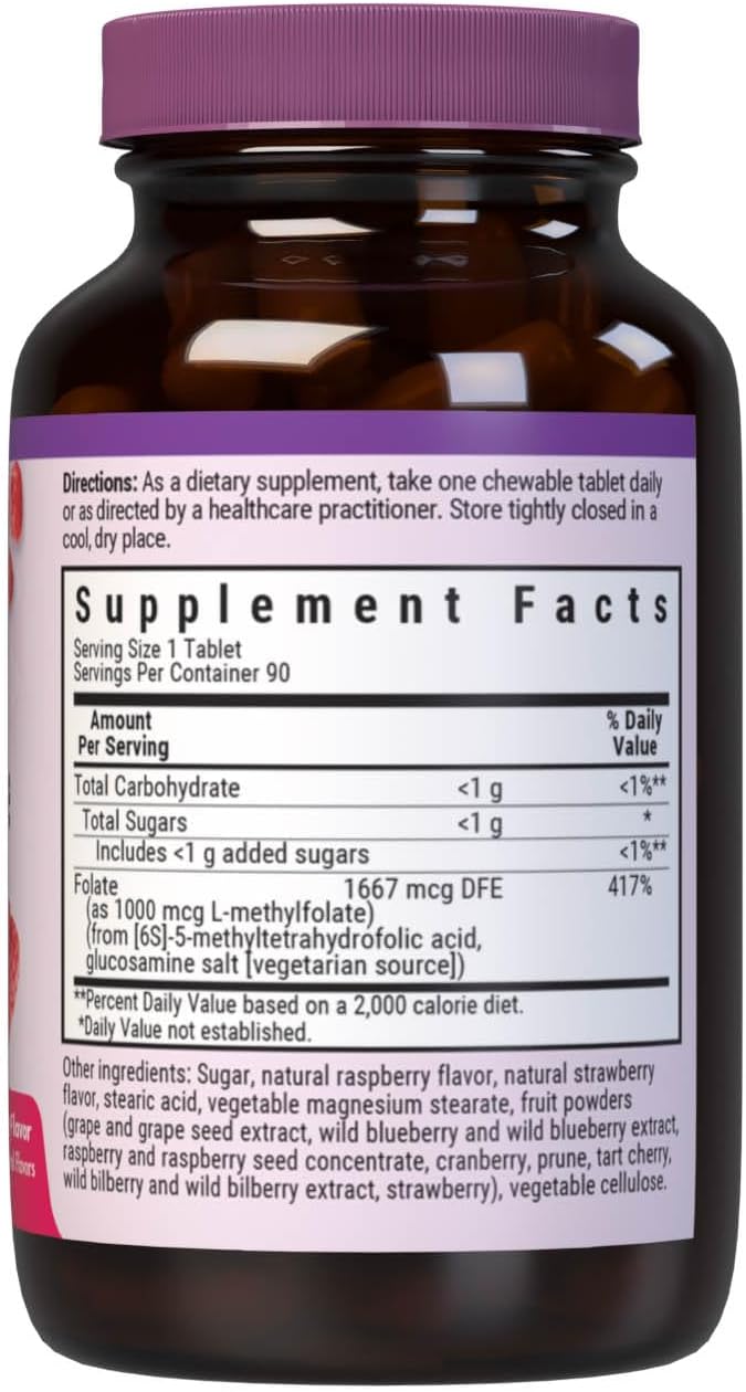 BlueBonnet Earth Sweet Methylfolate 1000 mcg Chewable Tablets - 90 Count