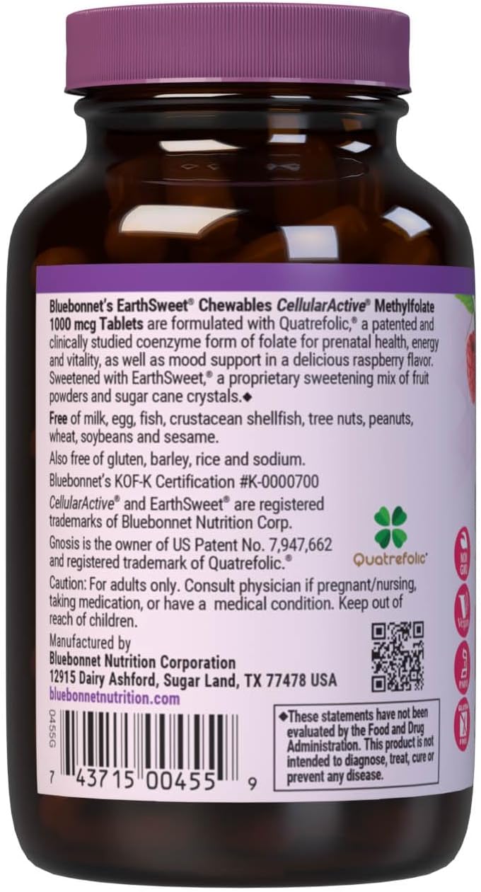 BlueBonnet Earth Sweet Methylfolate 1000 mcg Chewable Tablets - 90 Count