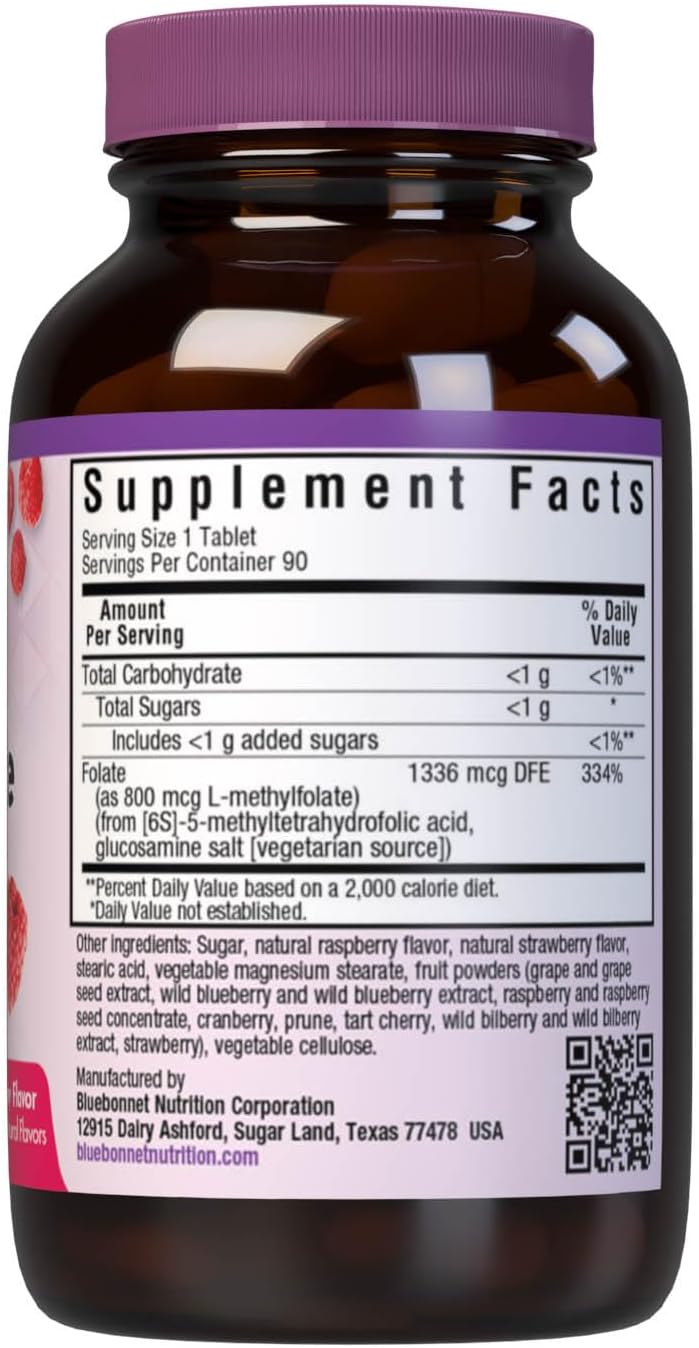 Bluebonnet Earth Sweet Methylfolate Chewable Tablets - 800 mcg, 90 Count