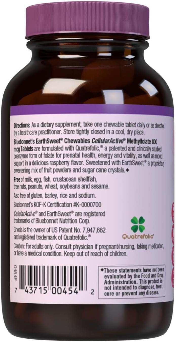 Bluebonnet Earth Sweet Methylfolate Chewable Tablets - 800 mcg, 90 Count