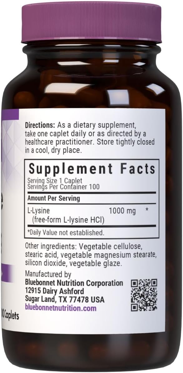 Bluebonnet L-Lysine 1000 mg Caplets - 100 Count, Immune Support Supplement