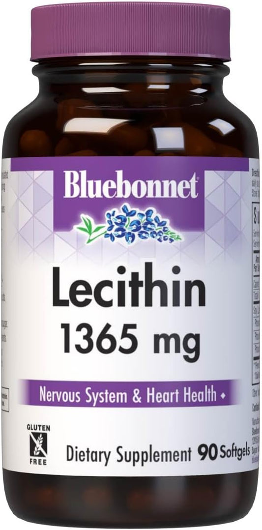 Bluebonnet Lecithin Softgels 1365mg, 90 Capsules - Non-GMO, Soy-Free Supplement for Brain Health & Liver Support
