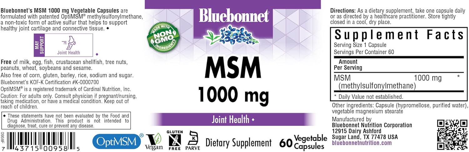 BlueBonnet MSM 60 Vcapsules Dietary Supplement for Joint Health