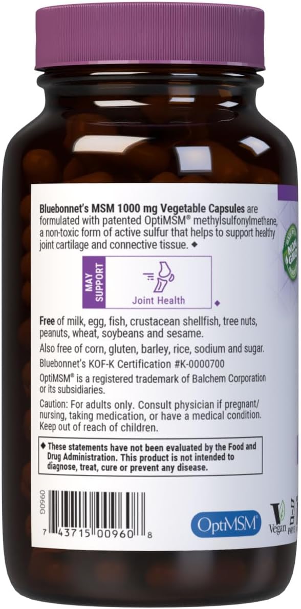 BlueBonnet MSM Supplement, 120 Capsules - Supports Joint Health and Mobility (743715009608)