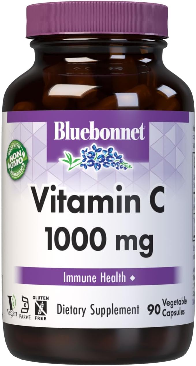 Bluebonnet Nutrition 1000mg Vitamin C Capsules for Immune & Skin Health - Vegan, Non GMO, 90 Count