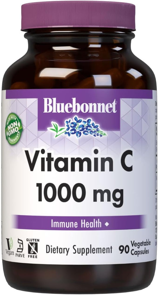 Bluebonnet Nutrition 1000mg Vitamin C Capsules for Immune & Skin Health - Vegan, Non GMO, 90 Count