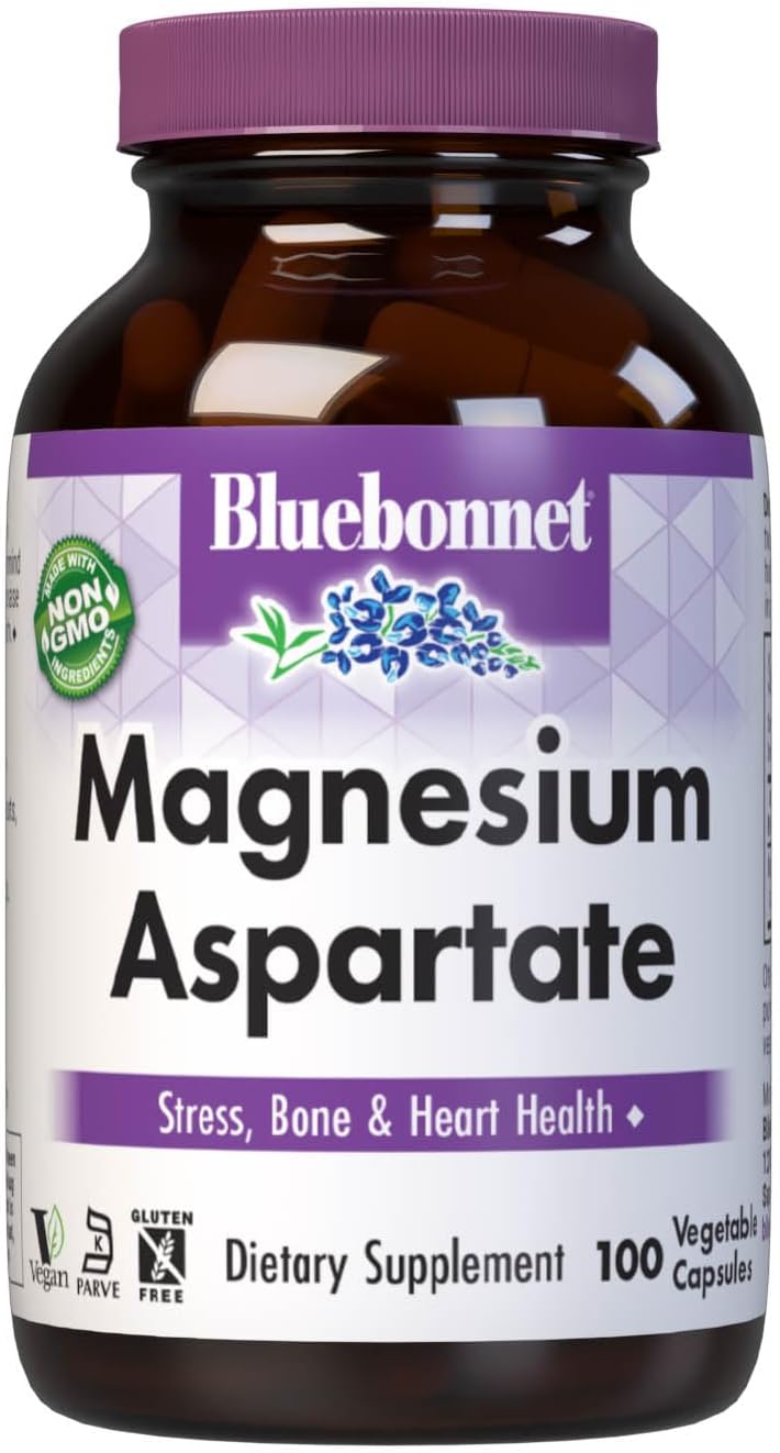 Bluebonnet Nutrition 400mg Magnesium Aspartate Capsules - 100 Vegetarian Capsules