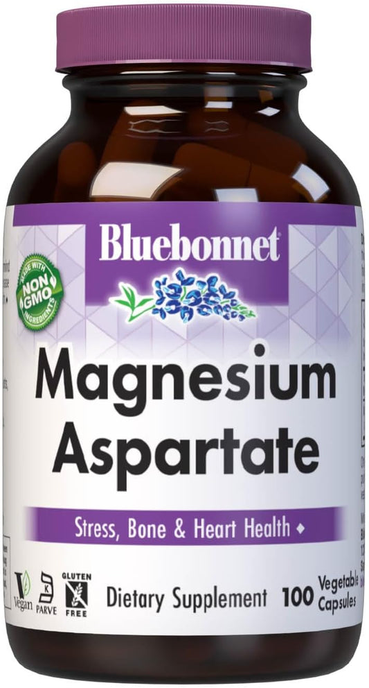 Bluebonnet Nutrition 400mg Magnesium Aspartate Capsules - 100 Vegetarian Capsules