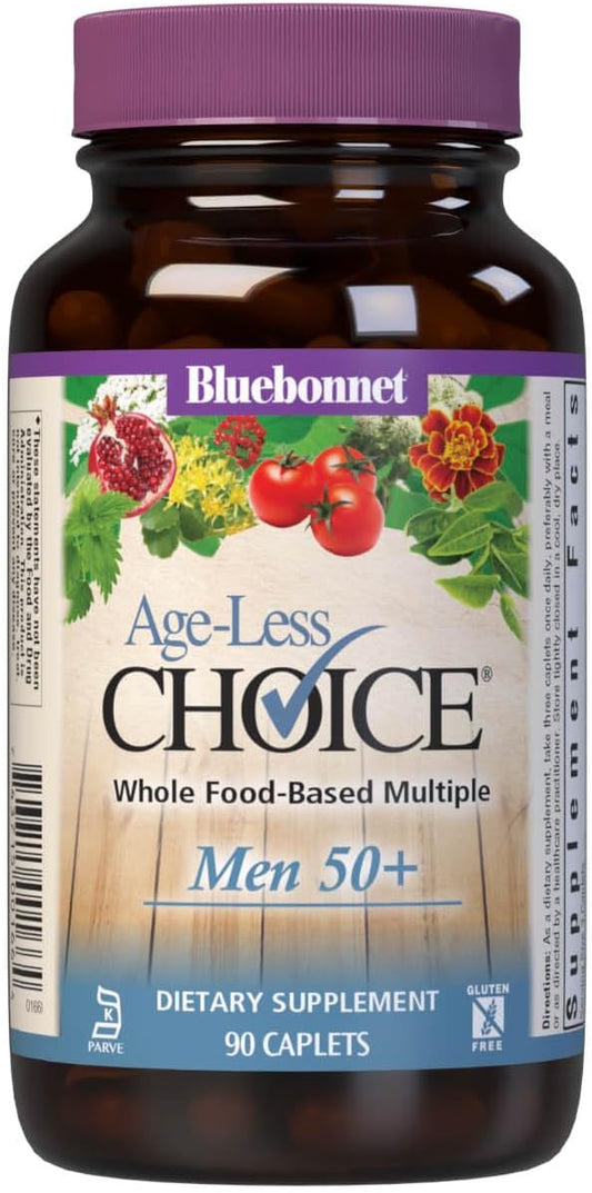 Bluebonnet Nutrition Age-Less Choice Men's 50+ Whole Food-Based Multi Caplets, 90 Count