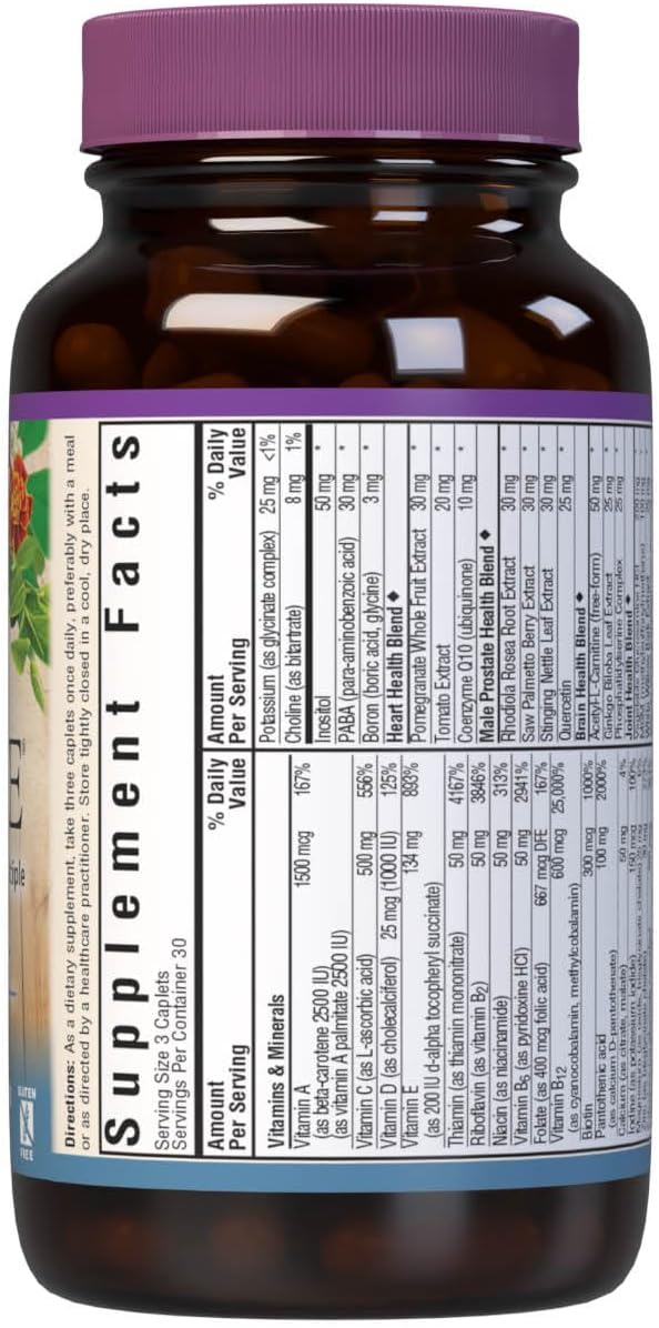 Bluebonnet Nutrition Age-Less Choice Men's 50+ Whole Food-Based Multi Caplets, 90 Count