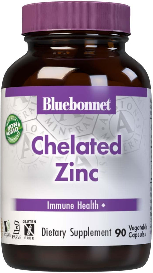 Bluebonnet Nutrition Albion Chelated Zinc Capsules - Immune & Enzyme Support, Soy-Free, Gluten-Free, Non-GMO - 90 Servings - BoostGo Australia