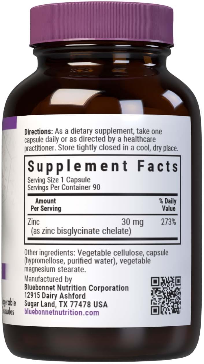 Bluebonnet Nutrition Albion Chelated Zinc Capsules - Immune & Enzyme Support, Soy-Free, Gluten-Free, Non-GMO - 90 Servings - BoostGo Australia