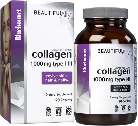 Bluebonnet Nutrition Beautiful Ally Collagen Caplets, Grass-Fed Hydrolyzed Collagen Peptides - Non GMO & Gluten Free - 90 caplets