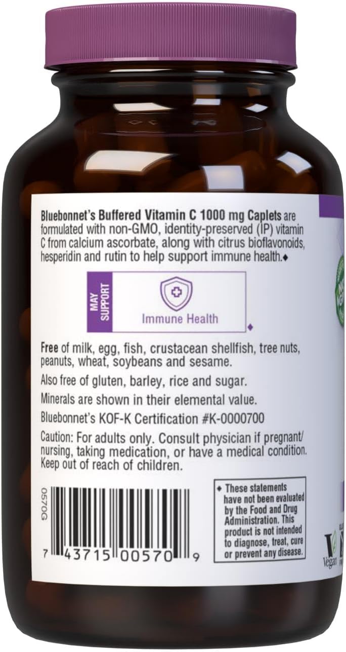 BlueBonnet Nutrition Buffered Vitamin C 1000mg Capsules for Immune Support - 90 Count, Citrus Flavor, Non-GMO, Vegan & Dairy Free