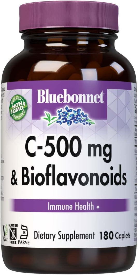 Bluebonnet Nutrition C-500 mg Caplets with Bioflavonoids for Immune Health - 180 Count, Non-GMO, Vegan, Gluten Free