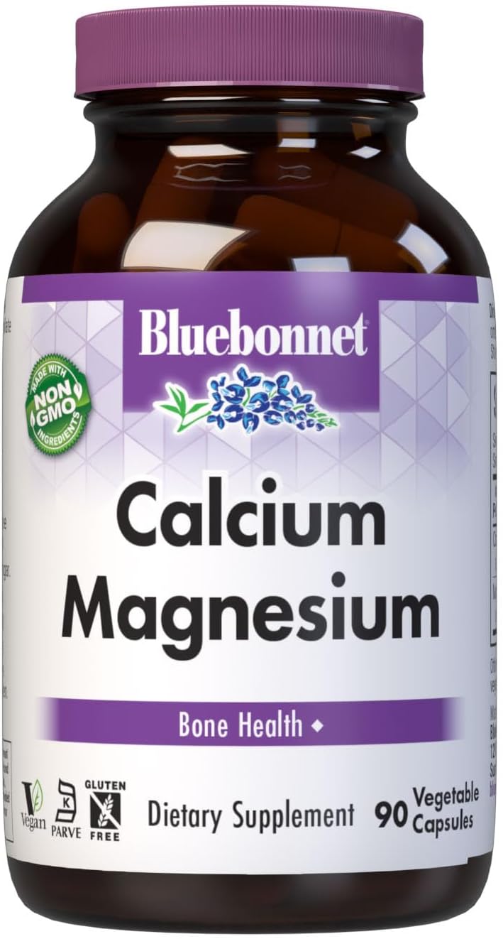 Bluebonnet Nutrition Calcium & Magnesium Capsules for Bone Health - Non-GMO, Vegan, Kosher, Gluten-Free, Soy-Free - 90 Capsules