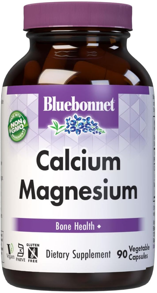 Bluebonnet Nutrition Calcium & Magnesium Capsules for Bone Health - Non-GMO, Vegan, Kosher, Gluten-Free, Soy-Free - 90 Capsules