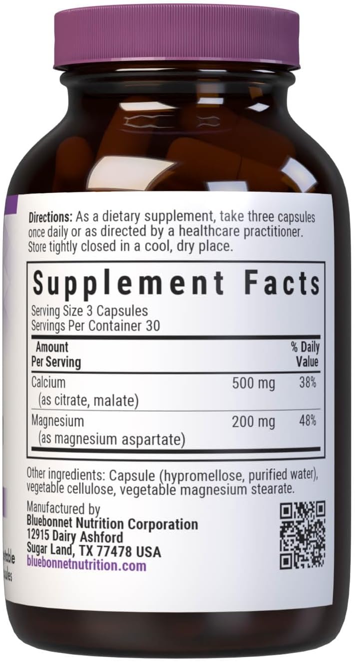 Bluebonnet Nutrition Calcium & Magnesium Capsules for Bone Health - Non-GMO, Vegan, Kosher, Gluten-Free, Soy-Free - 90 Capsules