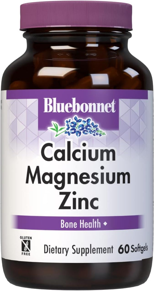 Bluebonnet Nutrition Calcium Magnesium Zinc with Vitamin D3 Softgels - 1000 mg Calcium, 500 mg Magnesium, 15 mg Zinc, 400 IU Vitamin D3 - Gluten-Free, Dairy-Free - 60 Count