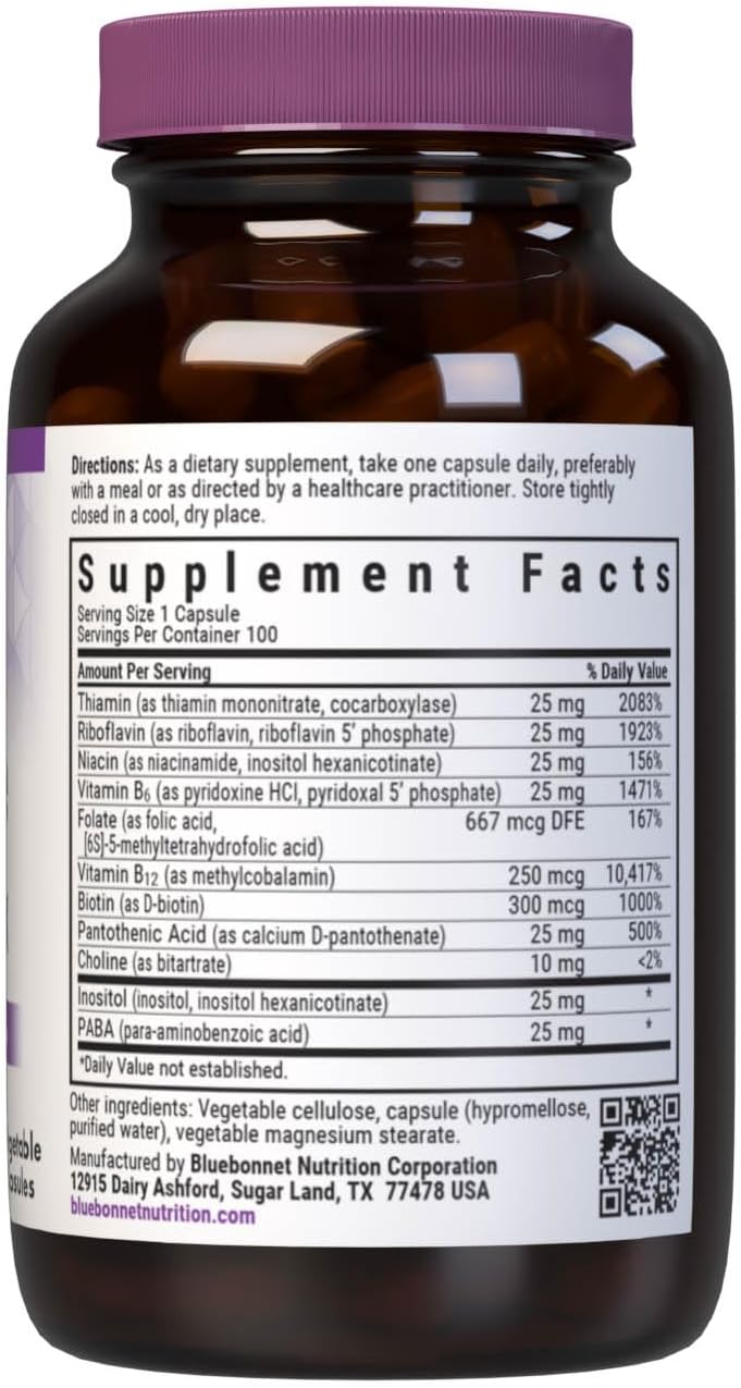 Bluebonnet Nutrition Cellular Active Coenzyme B-Complex for Energy & Nerve Support - Vegan, Kosher, Gluten-Free - 100 Veg Caps