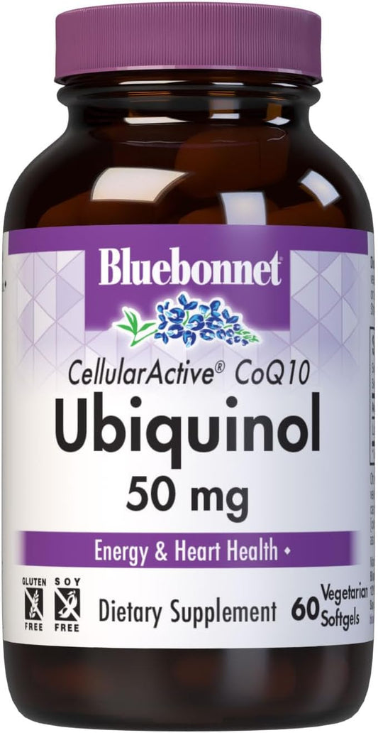 Bluebonnet Nutrition Cellular Active CoQ10 Ubiquinol 50 mg Softgels - Heart & Cellular Health - Kaneka Ubiquinol - Non GMO - Gluten, Soy, Milk Free - 60 Vegetarian Softgels