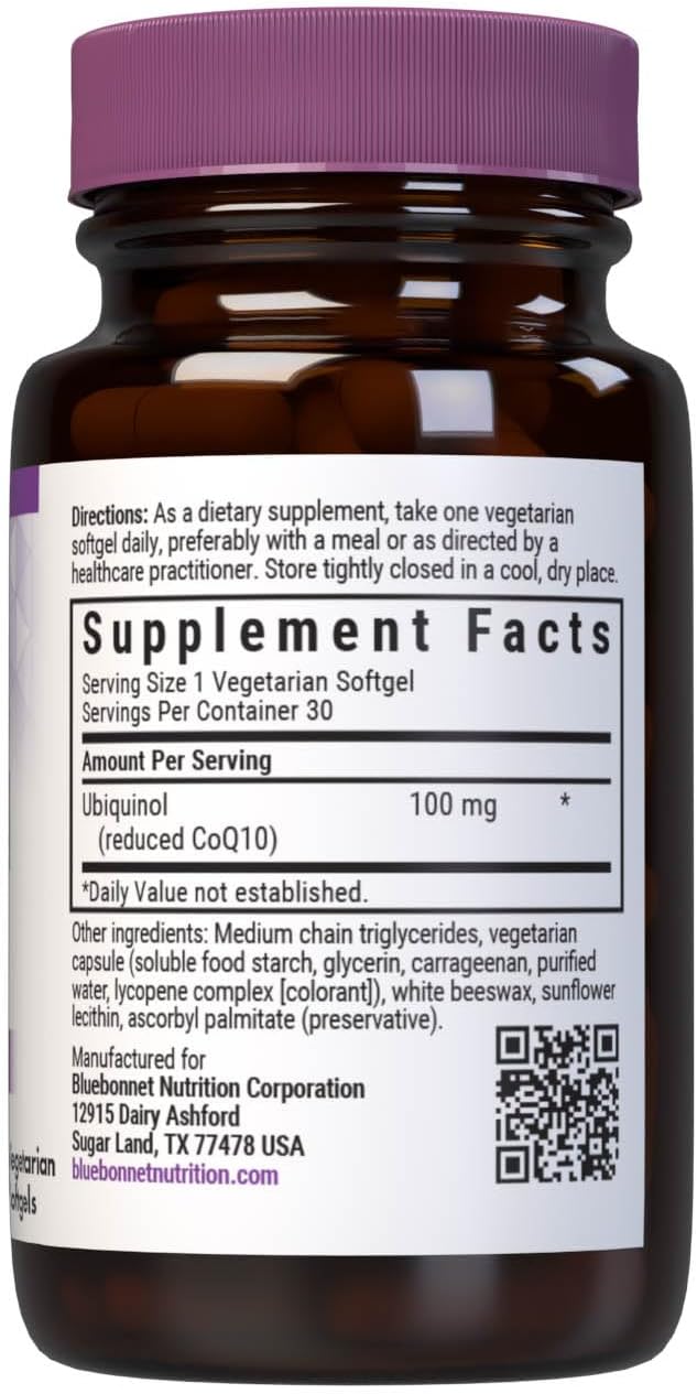 Bluebonnet Nutrition Cellular Active CoQ10 Ubiquinol 100 mg Softgels for Energy & Heart Health, Non-GMO, Gluten-Free, 30 Servings