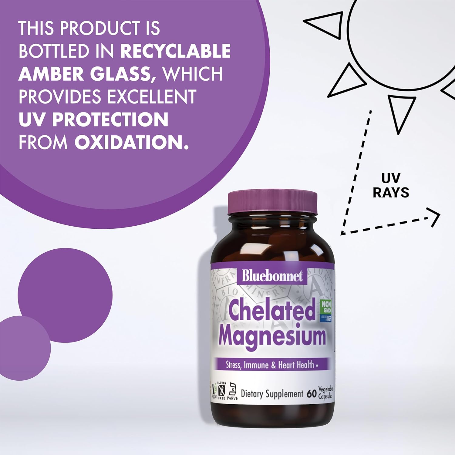 Bluebonnet Nutrition Chelated Magnesium Capsules - 200mg, Stress Relief, Vegan, Non GMO, Gluten Free - 120 Capsules, 2 Month Supply