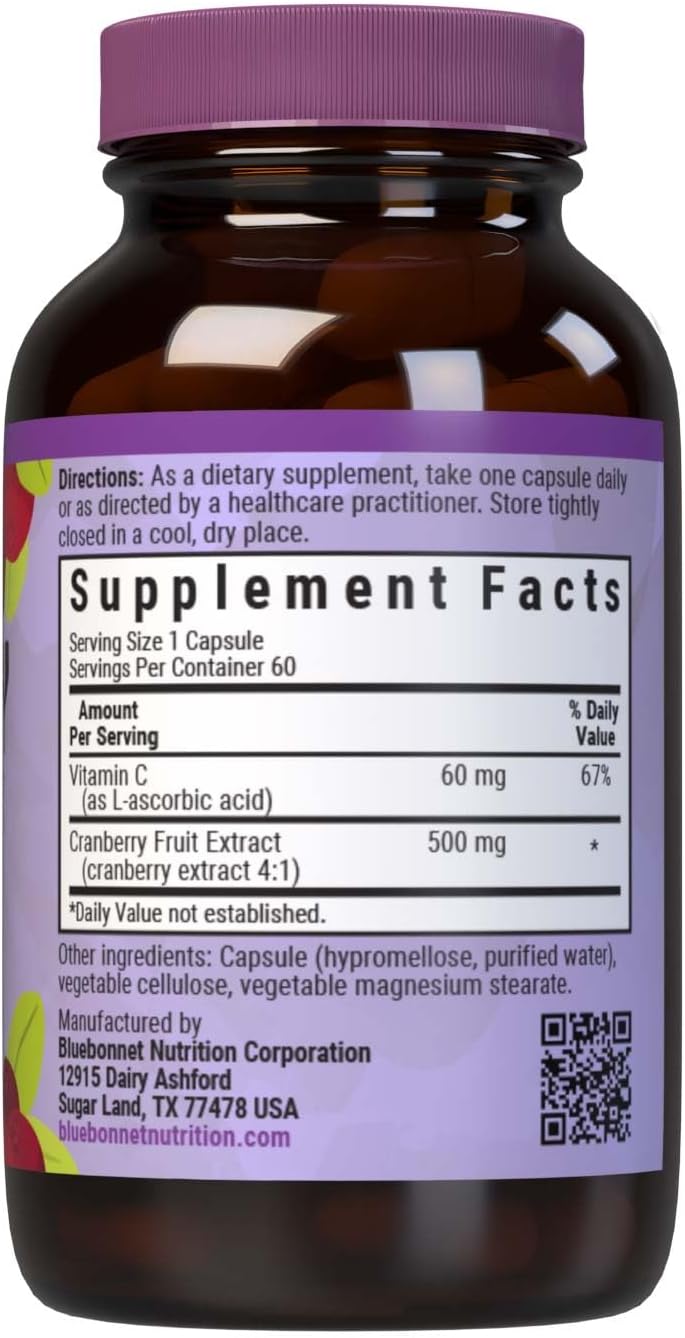 Bluebonnet Nutrition Cranberry Fruit Extract - Urinary Tract Support - Non-GMO, Kosher, Vegan, Gluten-Free - 60 Capsules